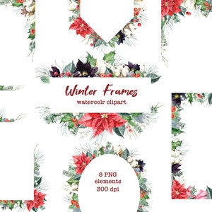 Christmas Wreath Clipart. Watercolor winter frames. Winter greenery clipart. Cotton Spruce Wreath. Watercolor Christmas Festive Frame