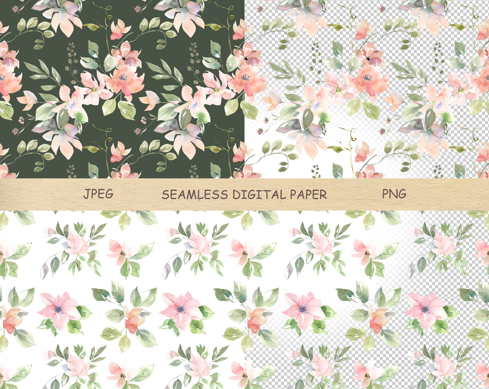 Seamless Floral Printable Papers Watercolor Flower - Etsy