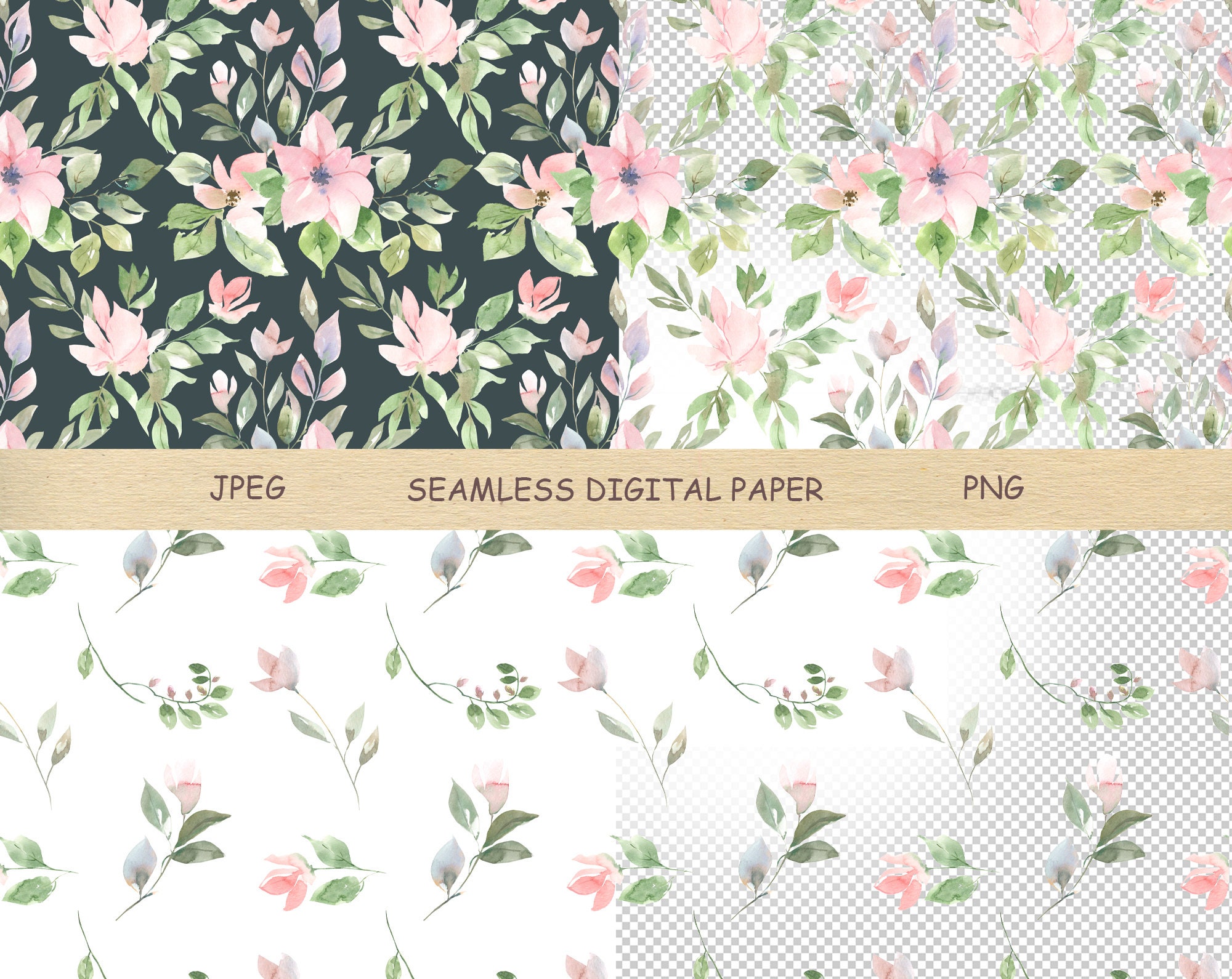 Seamless Floral Printable Papers Watercolor Flower - Etsy