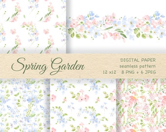 Watercolor Floral Seamless Pattern, Meadow Flowers Paper set, Spring floral patterns, Wildflower digital paper, Floral seamless texture PNG