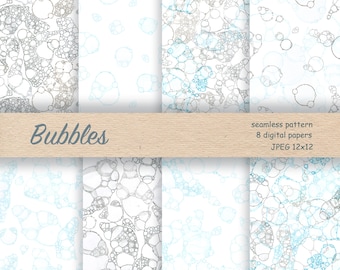 Watercolor Seamless Bubbles Pattern, Abstract Decorative Bubbles Pattern Background, Foam Water Bubble, Seamless Scrapbook Paper
