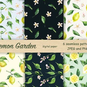 Motifs citron aquarelle transparente. Paquet de papier numérique. Papier numérique citrons. Modèle Sans Couture Aquarelle. Paquet de papier de scrapbooking au citron