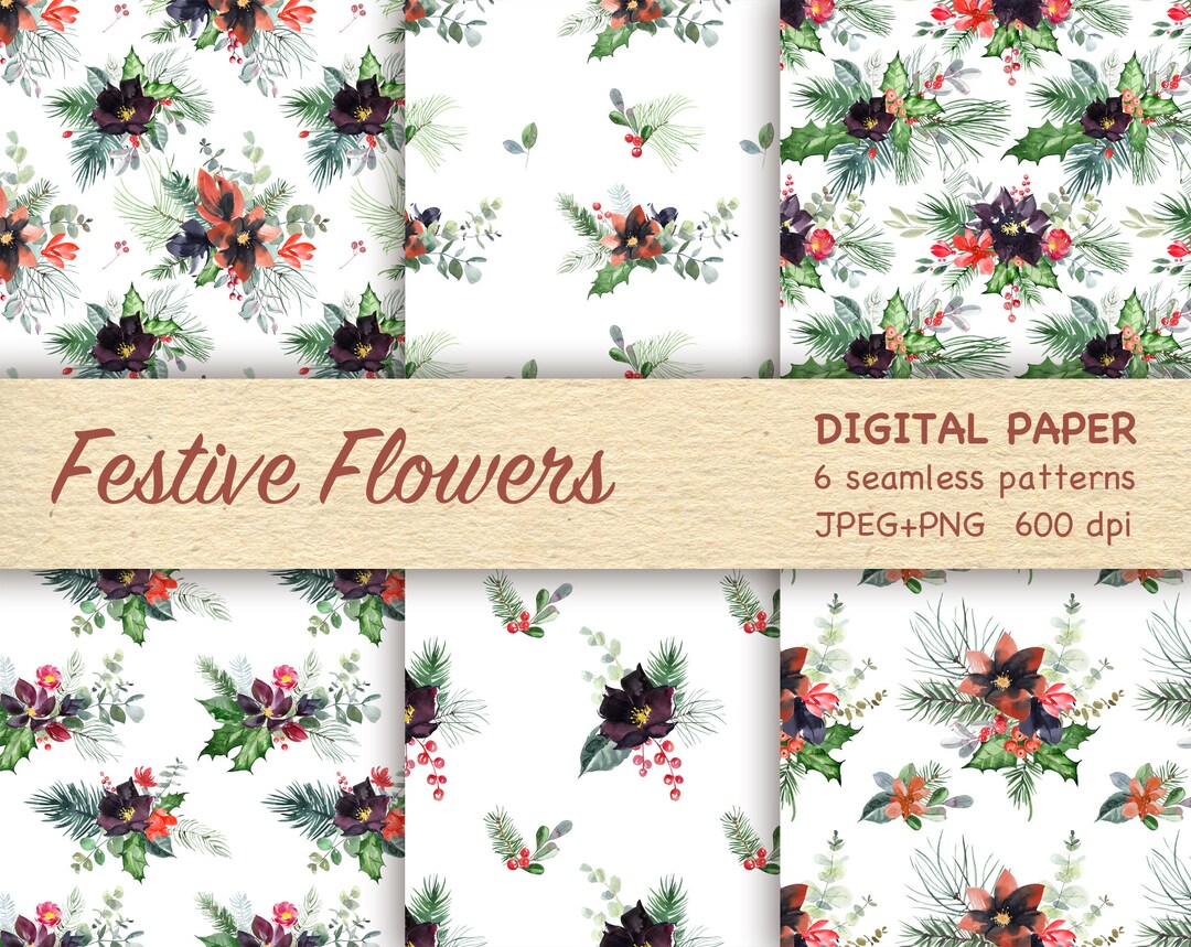Watercolor Floral Seamless Digital Paper. Digital Flower Backgrounds ...