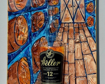 Original Weller Bourbon Mixed Media Glass Art
