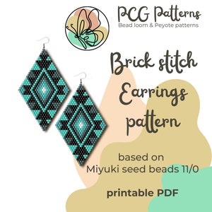 Diamond water native brick stitch earrings pattern - PDF instant download