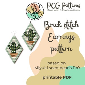 Tall cactus brick stitch earrings pattern - PDF instant download