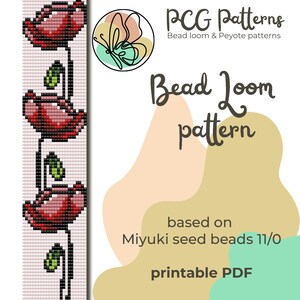 Bead loom pattern - Poppy flowers loom bracelet pattern