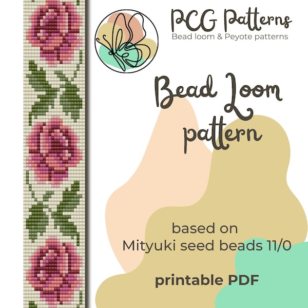 Vintage peonies bead loom pattern - bead loom bracelet pattern