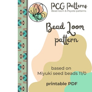May include: A printable bead loom pattern for a bracelet with a geometric design. The pattern is based on Miyuki seed beads size 11/0. The pattern is available as a PDF download.