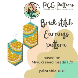 Juicy orange brick stitch earrings pattern - PDF instant download