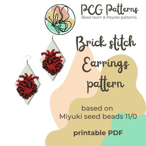 Heart brick stitch earrings pattern - PDF instant download