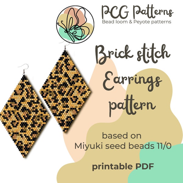 Leopard print diamond brick stitch earrings pattern - PDF instant download