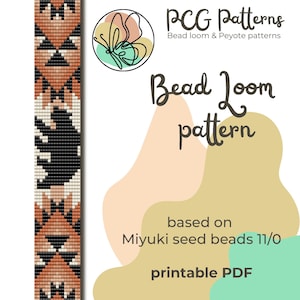 May include: A printable bead loom pattern featuring a bear silhouette with geometric designs in black, brown, and white. The pattern is based on Miyuki seed beads size 11/0.  PCG Patterns Bead loom & Peyote patterns.