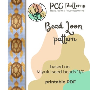 May include: A printable bead loom pattern featuring a repeating design of four sea turtles. The pattern is based on Miyuki seed beads size 11/0. The pattern is for a bracelet or necklace.