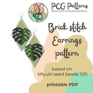 Monstera brick stitch earrings pattern - PDF instant download