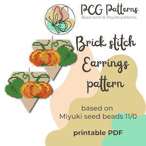 Fall red pumpkin brick stitch earrings pattern - PDF instant download
