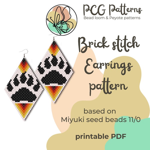 Bear paw brick stitch earrings pattern native inspired - PDF instant download