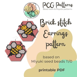 Honey bee hexagon brick stitch earrings pattern - PDF instant download