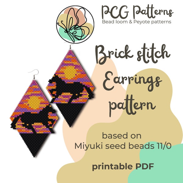 Sunset horses brick stitch earrings pattern - PDF instant download