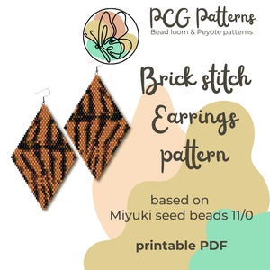 Tiger print diamond brick stitch earrings pattern - PDF instant download