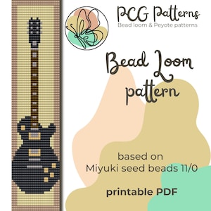May include: A bead loom pattern for a black electric guitar, based on Miyuki seed beads 11/0. The pattern is printable and includes instructions for creating the guitar design.