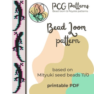 May include: A printable bead loom pattern for a lizard design. The pattern is based on Miyuki seed beads size 11/0. The pattern is available as a PDF download. PCG Patterns Bead loom & Peyote patterns Bead Loom pattern