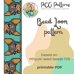 May include: A printable bead loom pattern for a dachshund dog, featuring a turquoise background and orange and brown beads. The pattern is based on Miyuki seed beads size 11/0. The pattern is from PCG Patterns, which also offers peyote patterns.