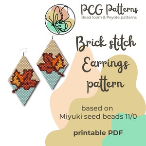 Colorful fall leaves brick stitch earrings pattern - PDF instant download