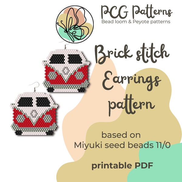 Funky bus brick stitch earrings pattern - PDF instant download