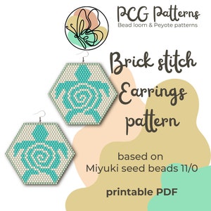 Ethnic turtle hexagon brick stitch earrings pattern - PDF instant download