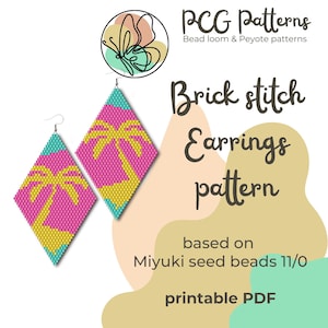 Beach palms brick stitch earrings pattern - PDF instant download