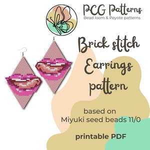 Pinky lips brick stitch earrings pattern - PDF instant download