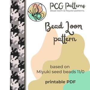 Pode incluir: Um padrão de tear de contas preto e branco para uma pulseira com um design geométrico. O padrão é baseado em contas de sementes Miyuki tamanho 11/0 e está disponível como PDF imprimível.