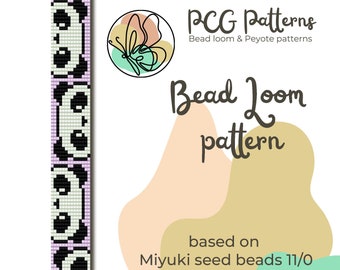 Può includere: Un modello di telaio per perline in PDF stampabile con un motivo ripetitivo di panda neri e bianchi. Il modello è basato su perline Miyuki di dimensione 11/0. Il modello è di PCG Patterns, che offre modelli di telaio per perline e peyote.