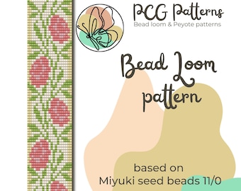 Pink Peonies Bead Loom Pattern – DIY Bracelet (PDF Pattern)