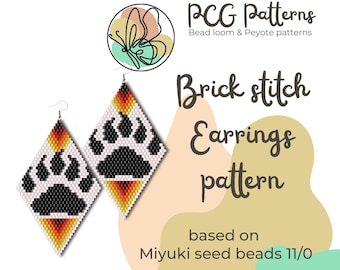 Bear paw brick stitch earrings pattern native inspired - PDF instant download