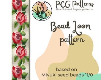 Rose Bead Loom Bracelet Pattern - Floral Miyuki Seed Beads (PDF)