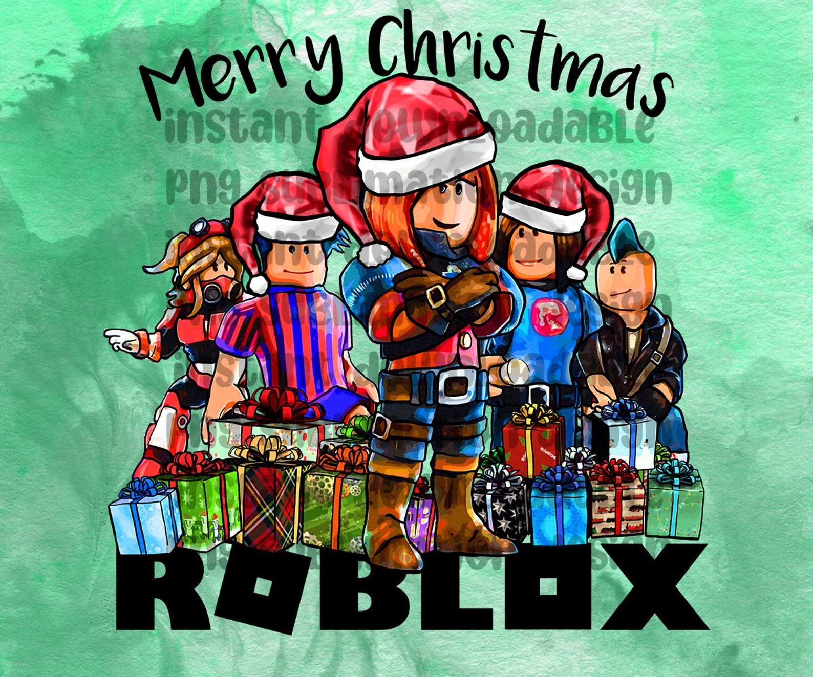 Hand Drawn Merry Christmas Roblox Sublimation Design PNG Etsy
