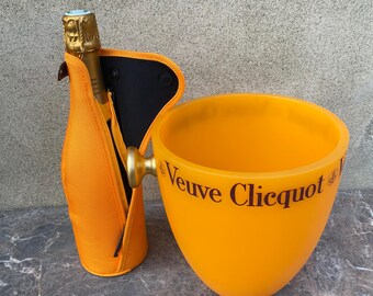 Veuve Clicquot Ponsardin vintage orange champagne cooler or bucket with matching bottle case, in very good condition
