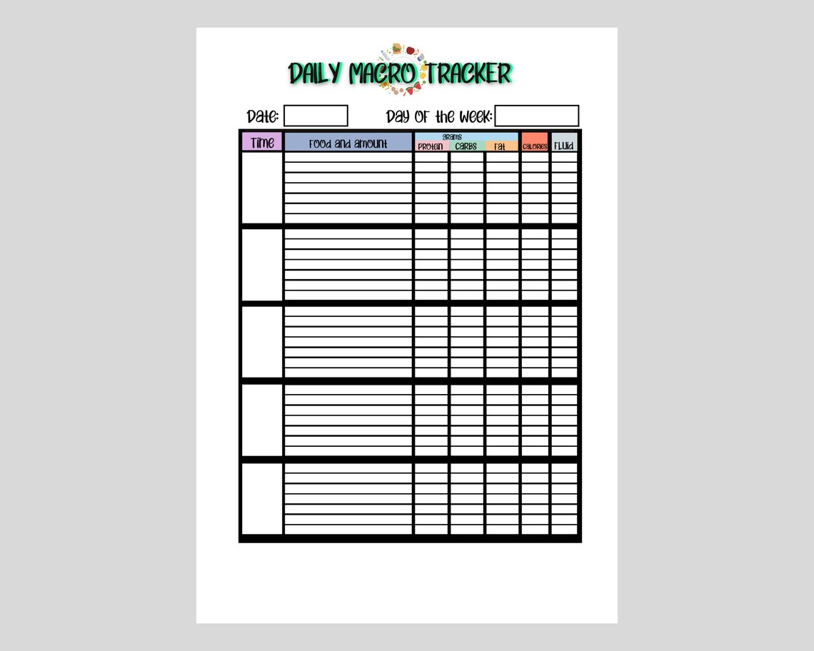 Daily Macros Tracker Printable PDF A4 digital downloads | Etsy