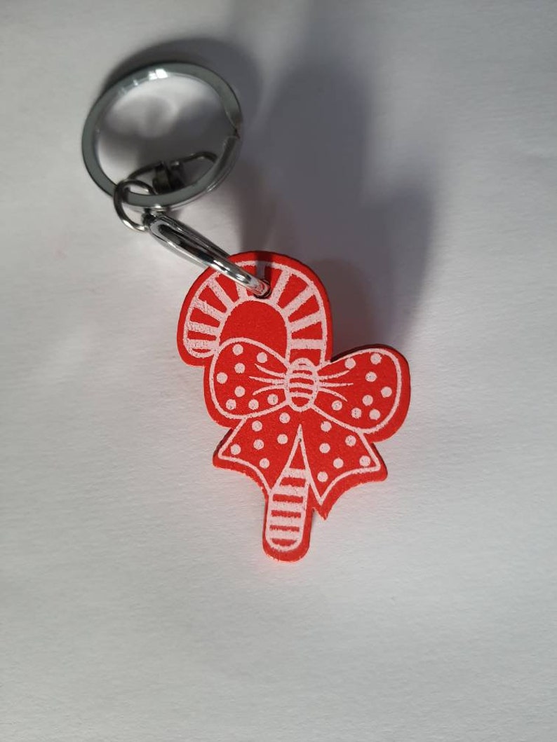 Christmas Candy Cane Key Ring Etsy