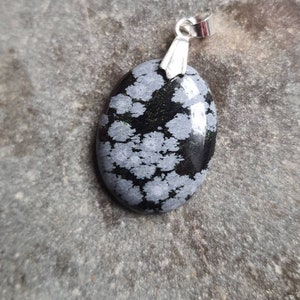 Snow obsidian stone cabochon pendant
