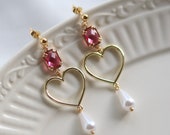 Sailor Heart Earrings, Pink Earrings, Valentine s Gift For Her, Girl Jewelry, Dainty Earrings, Handmade Jewelry, Heart Drop Earrings