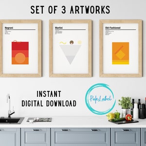 Cocktail-Print 3er-Set | Digitale Dateien | Bar druckbare Kunst | Getränke-Wand-Dekor | Mehrere Verhältnisse | Cocktail-Poster