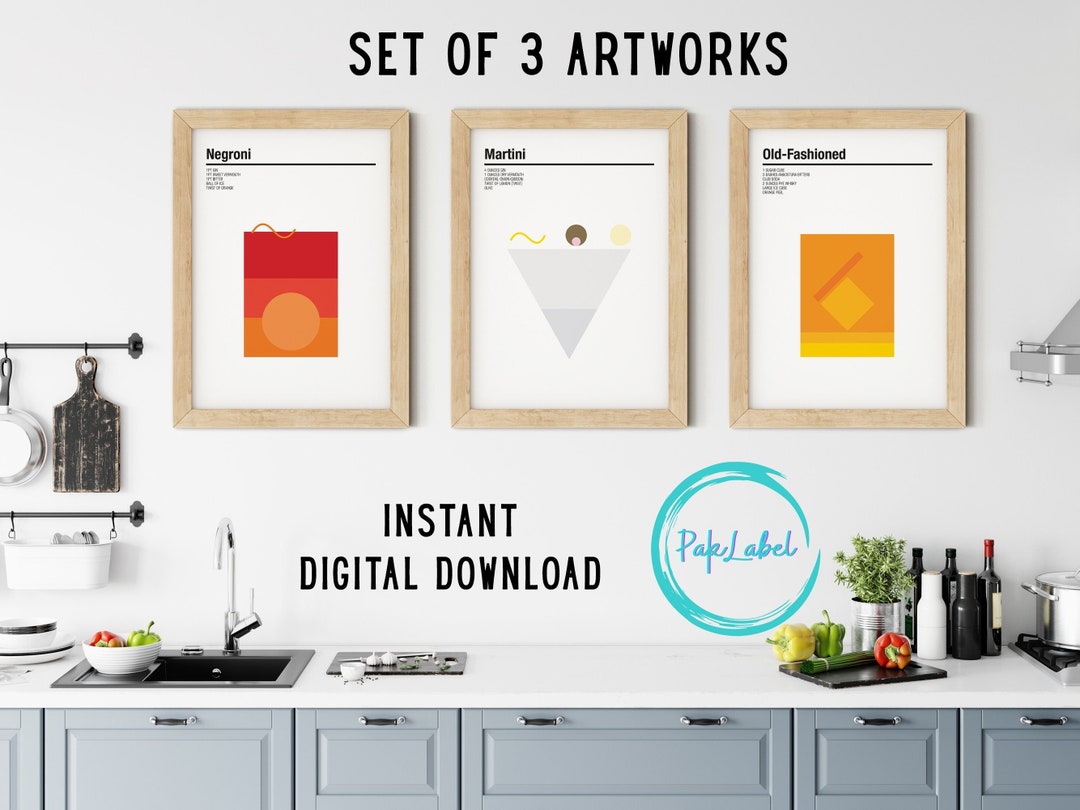 Cocktail Print Set of 3 Digital Files Bar Printable Art Drinks Wall