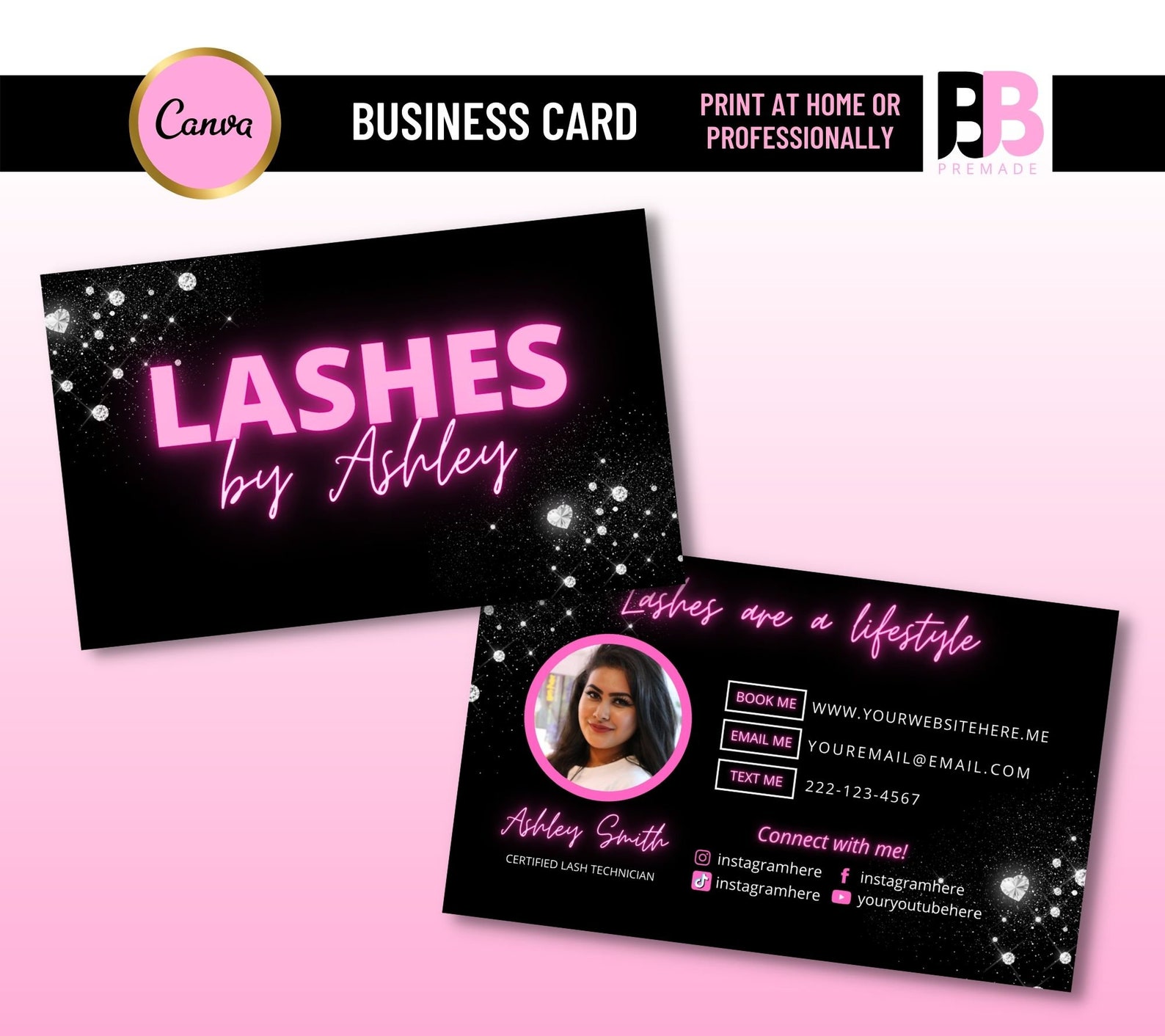 LASH BUSINESS CARDS Diy Business Card Neon Lash Business Etsy