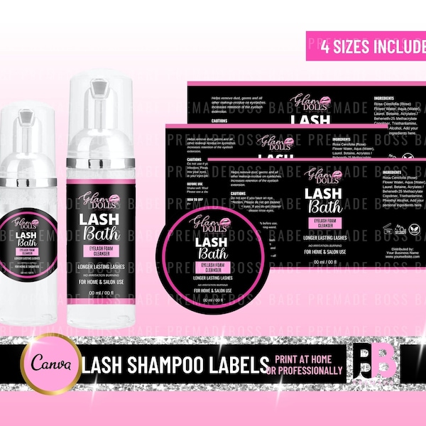 DIY LASH LABELS, lash cleanser,lash shampoo, lash labels, lash tech, clean lashes, boss babe premade lash template, private label