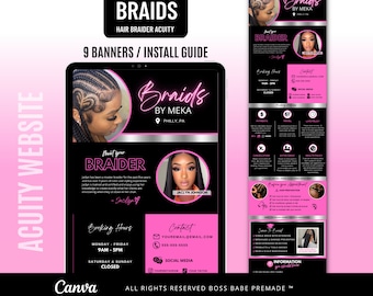 Acuity Website Hair Braider,Braiding, Hair Stylist, Banner Template, Web Banner for your acuity website edit with canva, scheduling template