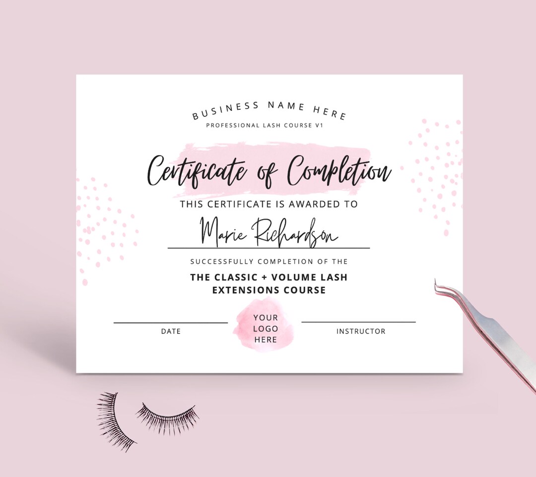 LASH CERTIFICATE, Training Class Certificate, Lash Class, Lash Course