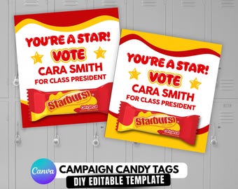Star Candy Tag, Vote Homecoming Queen, Miss Freshman, Student Council Flyer, Edit with Canva